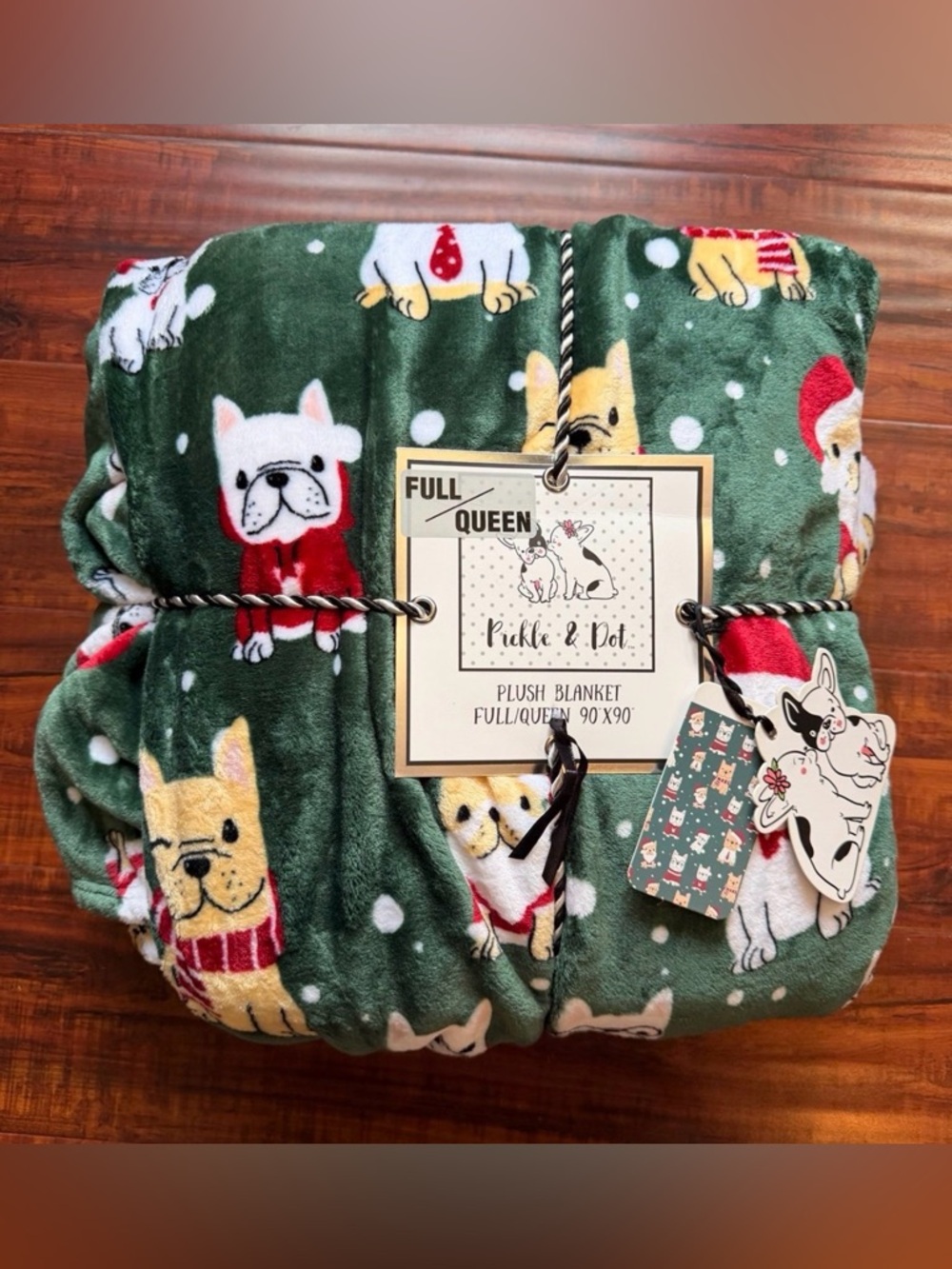 Pickle & Dot Plush Blanket Full/Queen 90x90 Christmas Frenchie
